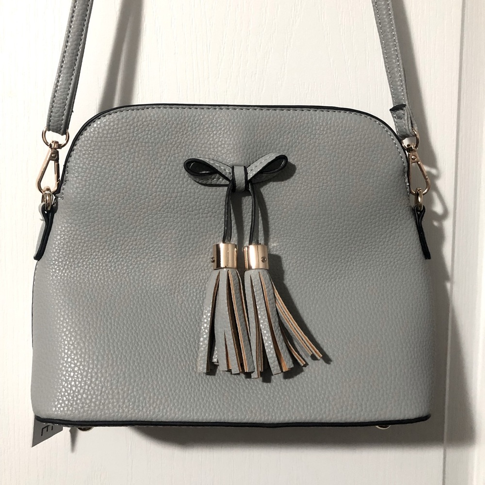 NWT Gray with black/white striped interior purse